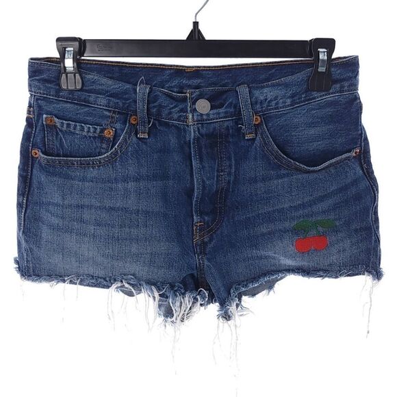 Levi's 501 Women's Size 26 Cherry Denim Raw Hem Distressed Shorts - Picture 1 of 8